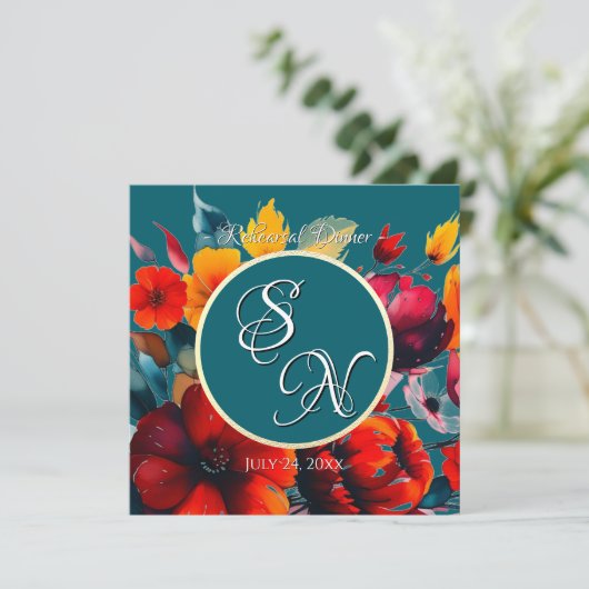 Aquamarine Bouquet Wedding Probe Einladung (Stehend Vorderseite)