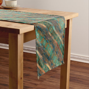 Aquamarine braune Imitate Kupferpatina inspiriert Kurzer Tischläufer
