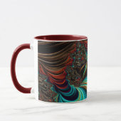 Aquamarine, braune und orangefarbene Fraktal Kunst Tasse (Links)