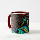 Aquamarine, braune und orangefarbene Fraktal Kunst Tasse (Vorderseite Links)