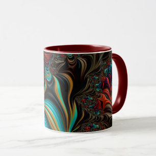 Aquamarine, braune und orangefarbene Fraktal Kunst Tasse