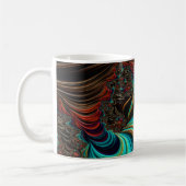 Aquamarine, braune und orangefarbene Fraktal Kunst Tasse (Links)