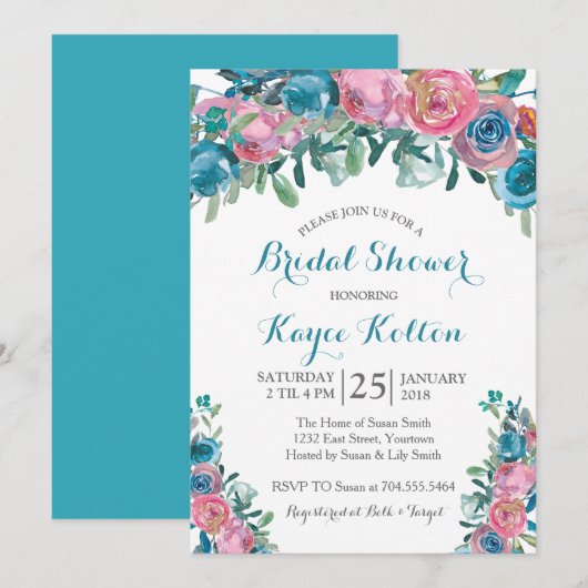 Aquamarine Brautdusche Einladung (Vorne/Hinten)