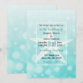 Aquamarine Bubbles Starfish Beach Hochzeitseinladu Einladung (Vorne/Hinten)