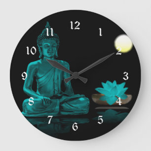Aquamarine Buddha-Meditation unter Vollmond Große Wanduhr