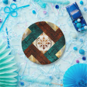 Aquamarine, Burgund und goldene geometrische Damas Pappteller (Party)