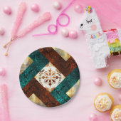 Aquamarine, Burgund und goldene geometrische Damas Pappteller (Party)