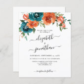 Aquamarine Burnt Orange Blumenzitat Einladung (Vorne/Hinten)