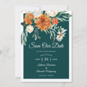 Aquamarine Burnt Orange Elegante Herbsthochzeit Save The Date (Vorderseite)