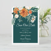 Aquamarine Burnt Orange Elegante Herbsthochzeit Save The Date (Stehend Vorderseite)