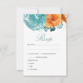 Aquamarine Burnt Orange Fall Floral Wedding RSVP Karte (Vorderseite)