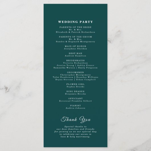 Aquamarine Burnt Orange Floral Elegante Script Hoc Programm (Rückseite)