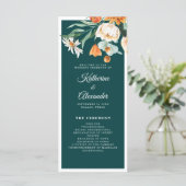 Aquamarine Burnt Orange Floral Elegante Script Hoc Programm (Stehend Vorderseite)