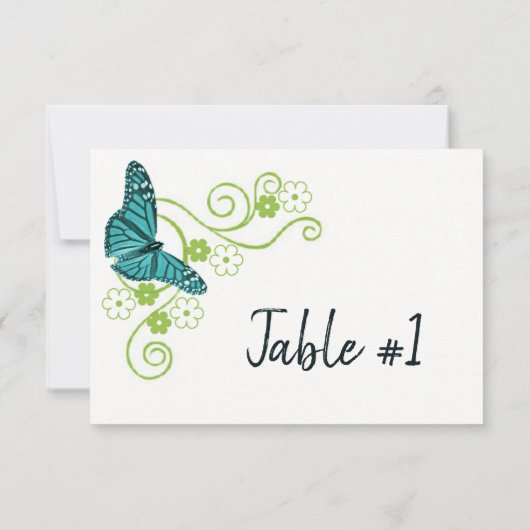 Aquamarine Butterfly floral Empfang Tafelkarte Einladung (Rückseite)