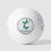 Aquamarine Butterfly Floral Golf Balls Golfball (Vorderseite)