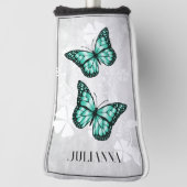 Aquamarine Butterfly Floral Golf Head Cover Golf Headcover (Rotieren 90)