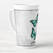 Aquamarine Butterfly Floral Personalisiert Latte T Milchtasse (Linke Ecke)