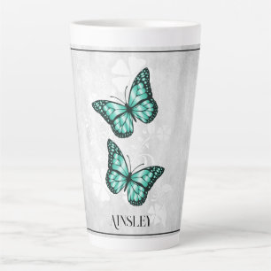 Aquamarine Butterfly Floral Personalisiert Latte T Milchtasse