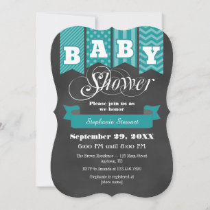Aquamarine Chalkboard Flag Baby Dusche einladen Einladung