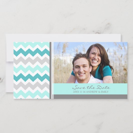 Aquamarine Chevrons Save the Date Hochzeitskarten (Vorderseite)