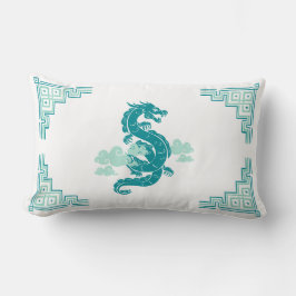 Aquamarine Chinoiserie Dragon und Wolken Lendenkissen