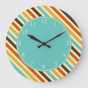 Aquamarine circle Diagonal Stripes Blue Yellow Red Große Wanduhr