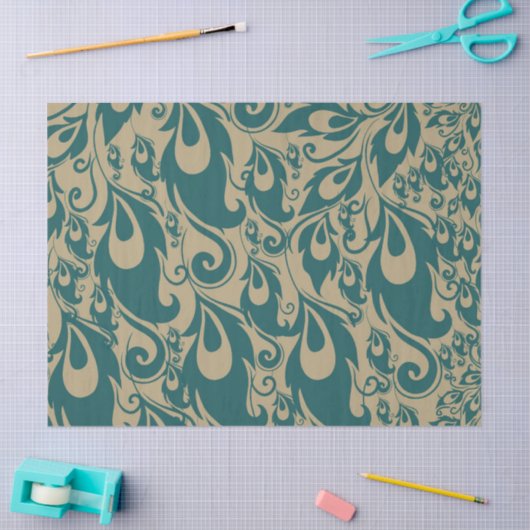 Aquamarine Cream Peacock Feathers Seidenpapier (Basteln)