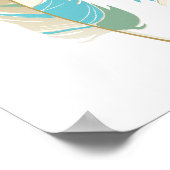 Aquamarine, creme und grüne Federn mit DIY-Namen Poster (Ecke)