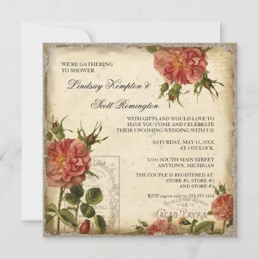 Aquamarine Creme Vintag Eiffelturm Dusche Einladung (Vorderseite)