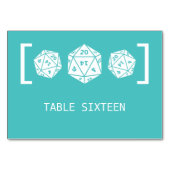 Aquamarine D20-Würfel-Hochzeitskarte Tischnummer (Rückseite)