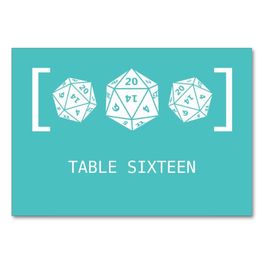 Aquamarine D20-Würfel-Hochzeitskarte Tischnummer (Vorderseite)