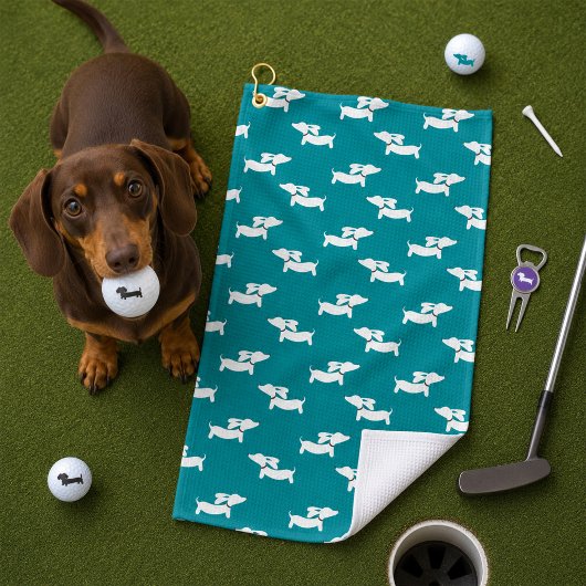 Aquamarine Dackel Mama Golfer-Geschenk Golfhandtuch