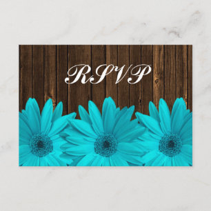 Aquamarine Daisy Barn Wood Wedding RSVP Response C Karte