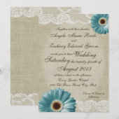 Aquamarine Daisy-Hochzeit Einladung (Vorne/Hinten)
