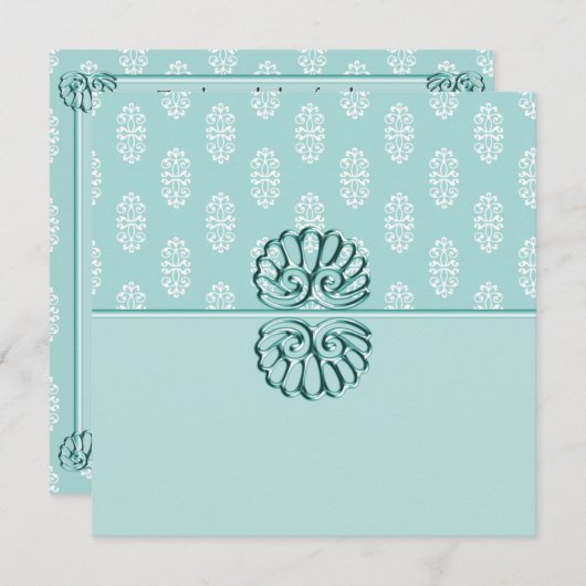 Aquamarine Damasehe Einladung (Vorne/Hinten)