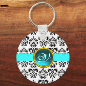 AQUAMARINE DAMASK MONOGRAM, blaues Turquase Schlüsselanhänger (Vorderseite)
