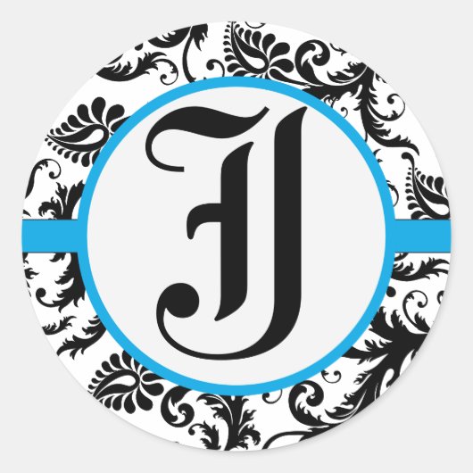 Aquamarine Damask Monogram Wedding Stickers (Vorderseite)