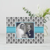 Aquamarine Damask Party Einladung (Stehend Vorderseite)