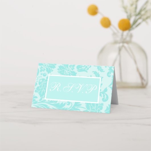 Aquamarine Damask r.s.v.p-Karte Platzkarte (Vorderseite)
