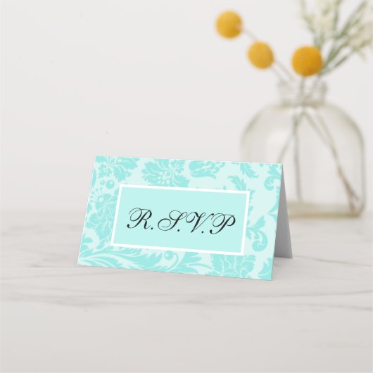 Aquamarine Damask r.s.v.p-Karte Platzkarte (Vorderseite)