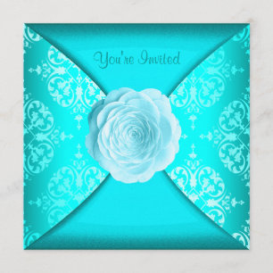 Aquamarine Damask Rose Aquamariner Blauer Jedem An Einladung