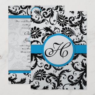Aquamarine Damask Wirbel Hochzeit Einladung