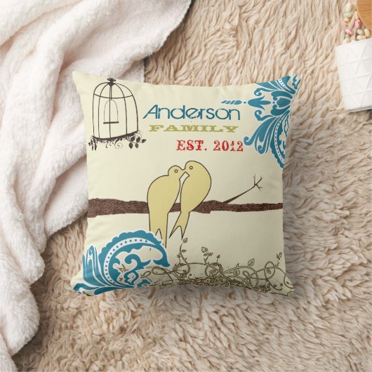 Aquamarine Damaskus Love Bird Birdcage etabliert Kissen (Decke)