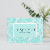 Aquamarine Damastehe Dankeschön Karte (Stehend Vorderseite)