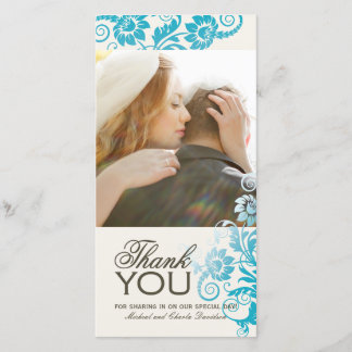 Aquamarine Dankbarkeit Foto Card (4x8) Dankeskarte