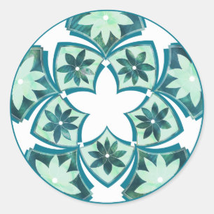 Aquamarine Decorative Floral Tiles Sticker