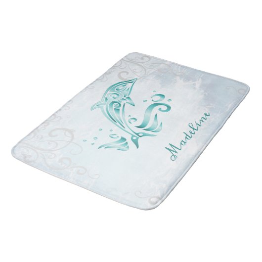 Aquamarine Dolphin Personalisiert Bath Mat Badematte (Schrägansicht)