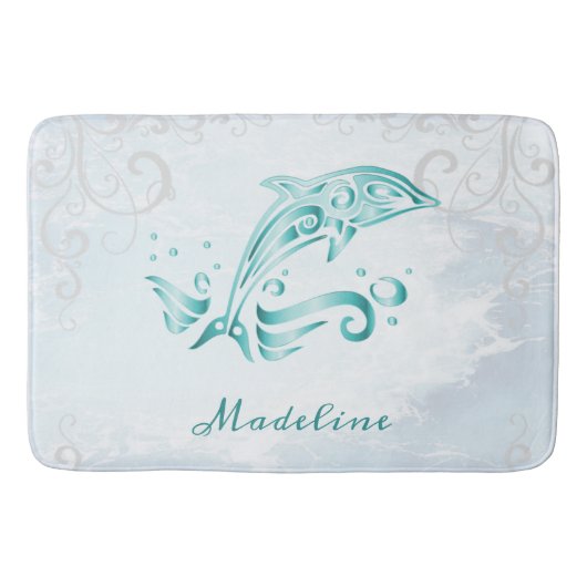 Aquamarine Dolphin Personalisiert Bath Mat Badematte (Vorderseite)
