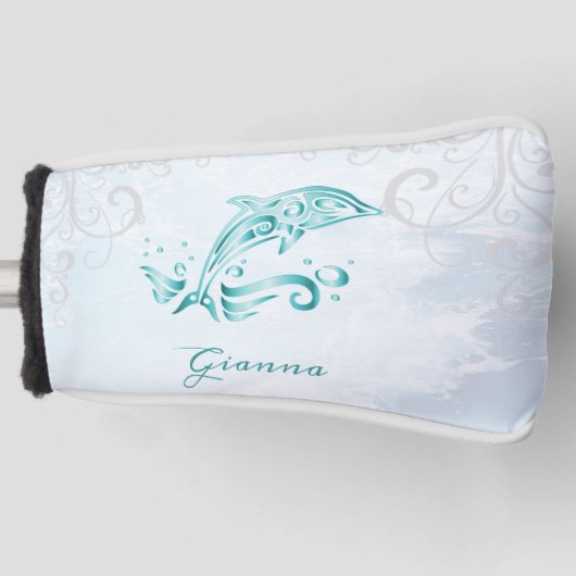 Aquamarine Dolphin Personalisierter Golf Head Cove Golf Headcover (Vorderseite)