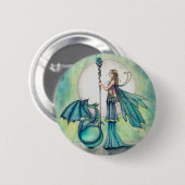 Aquamarine Dragon Faiered Fantasy Kunst, Dichtung Button (Vorne & Hinten)